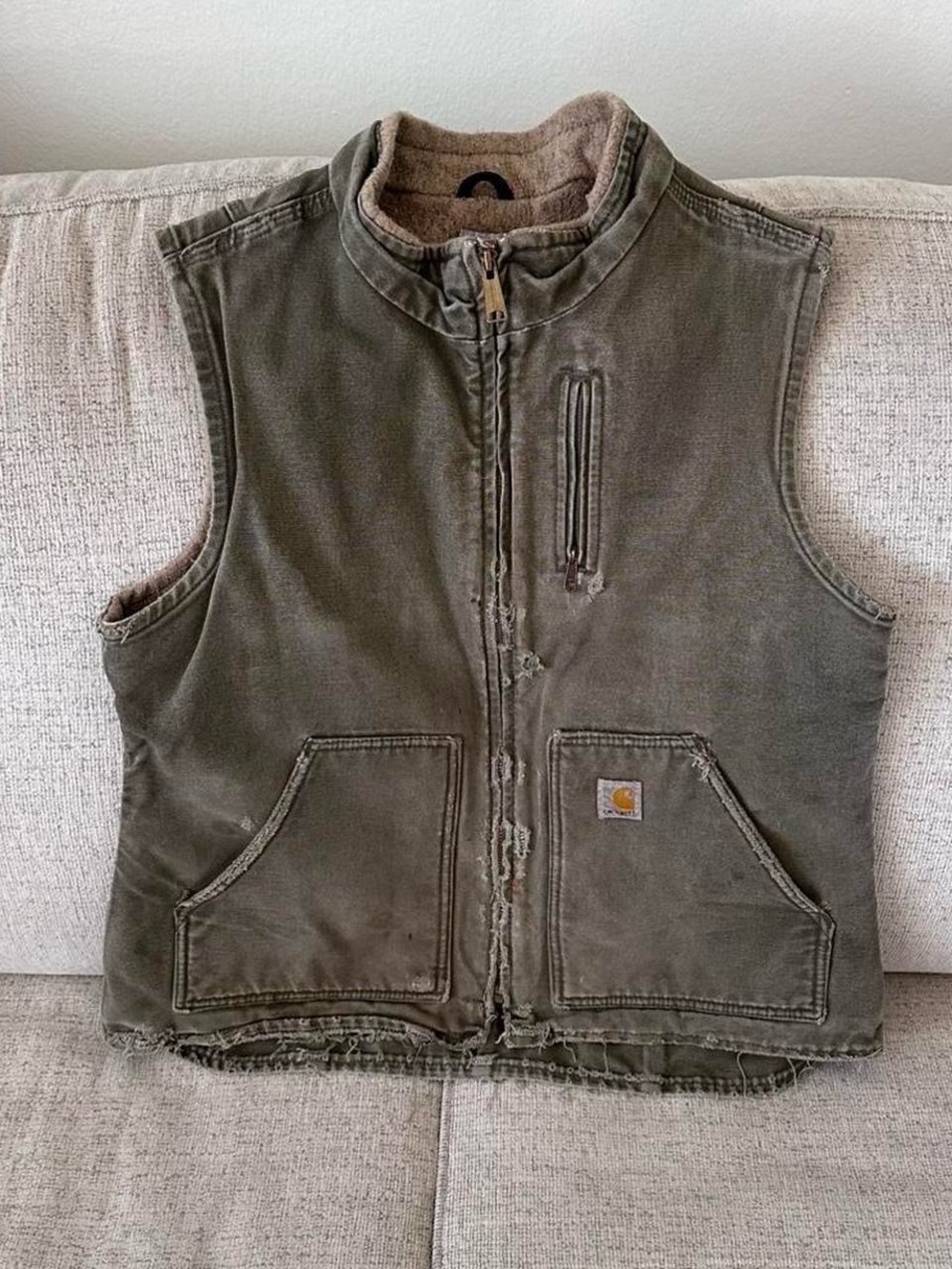 Vintage Carhartt MOS Green Vest Distressed Faded Workwear Women’s Size L